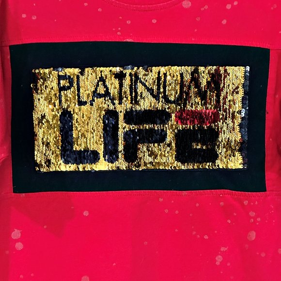 Bare Fox King PLATINUM LIFE Shirt Size Large Red Gold Black Reversible Sequins - Picture 3 of 7